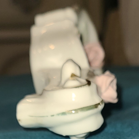 Vtg Mid Century Flowered Hand Painted Bone China Violin Trinket Dish - Picture 9 of 14